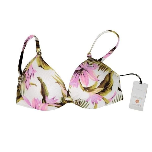 Shade & Shore Lightly Textured Tropical Print Bikini Top - Picture 2 of 6